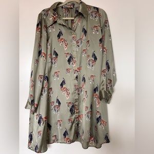 🔥ZARA Satin Tiger Print Button Down Shirt Women’s XL